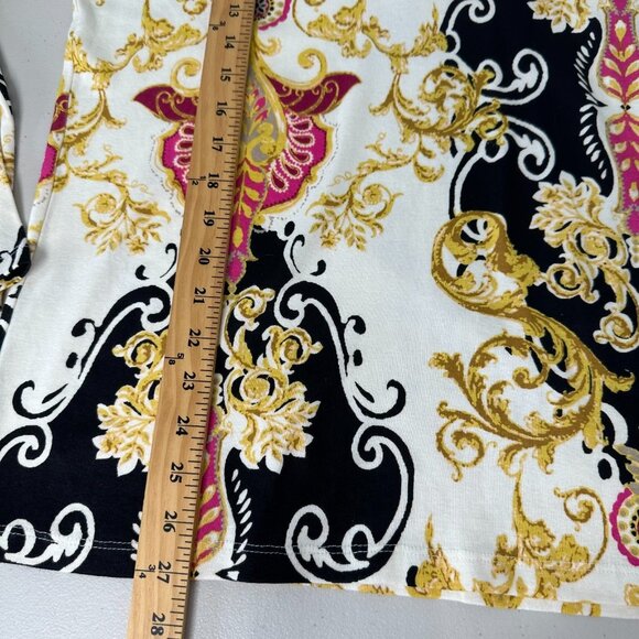 Chicos Scrolled Gold Scarf Tee Size XL 3 V-Neck Long Sleeve - Picture 10 of 12